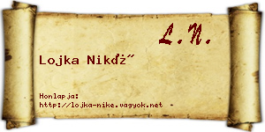 Lojka Niké névjegykártya